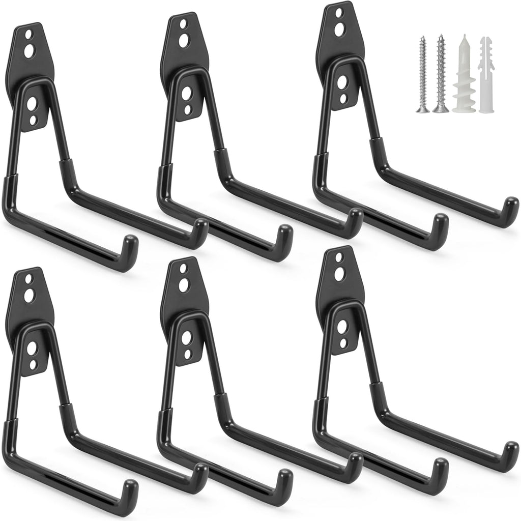 LUPYJI 6 Pack Garage Hooks Heavy Duty Storage Organizer Wall Mount Power and Garden Tool Hangers, for Hanging Ladders, Ropes, Hose, Bulk Items