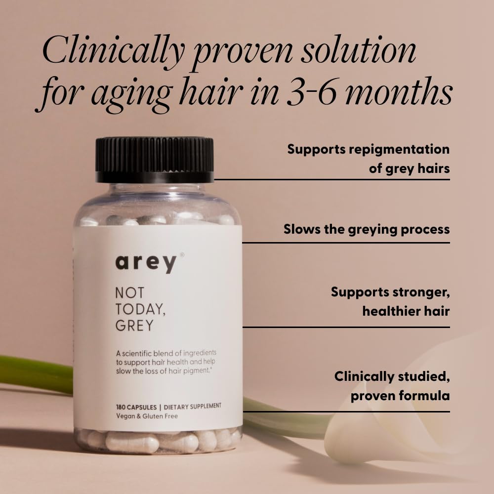 Arey Not Today, Grey Daily Hair Supplement for Women & Men | Slows Grey Hair Growth in 3–6 Months | Support for Thicker, Healthier Hair | Biotin, B + D Vitamins | Vegan & Gluten-Free (3 Months)