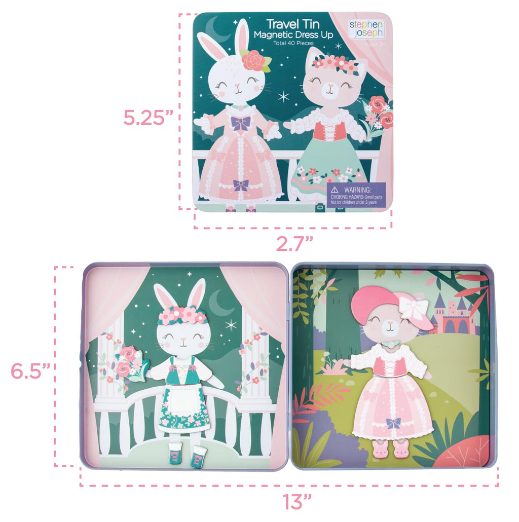 Stephen Joseph, Travel Tin Magnetic Dress Up,Bunny and Cat Small, 40 unique pieces