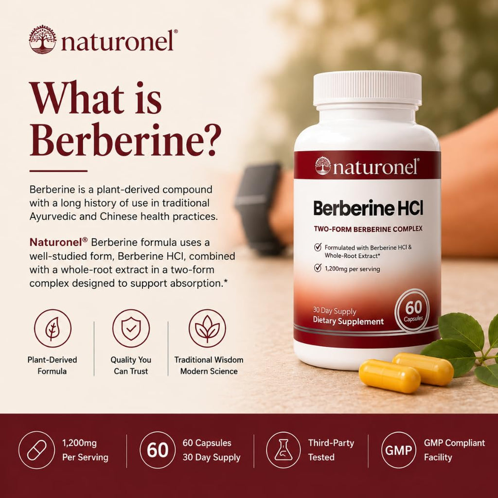 Naturonel Berberine HCl 1200mg Supplement - Supports Metabolic Health & Cellular Energy Metabolism - High Absorption Berberine Supplement for Metabolic Health (1 Bottle)
