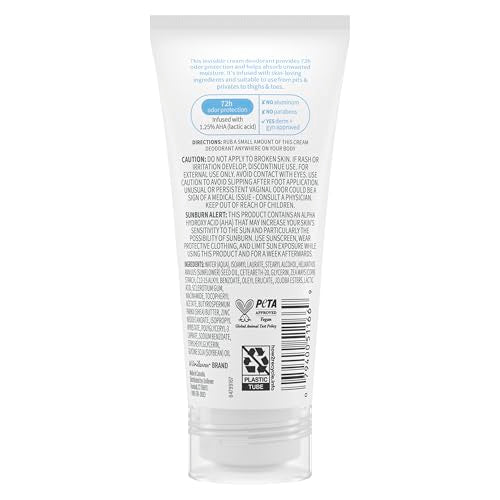 Dove Whole Body Deodorant Aluminum Free pH Balancing Cream Deodorant Unscented for 72h Odor Control 2.5 oz