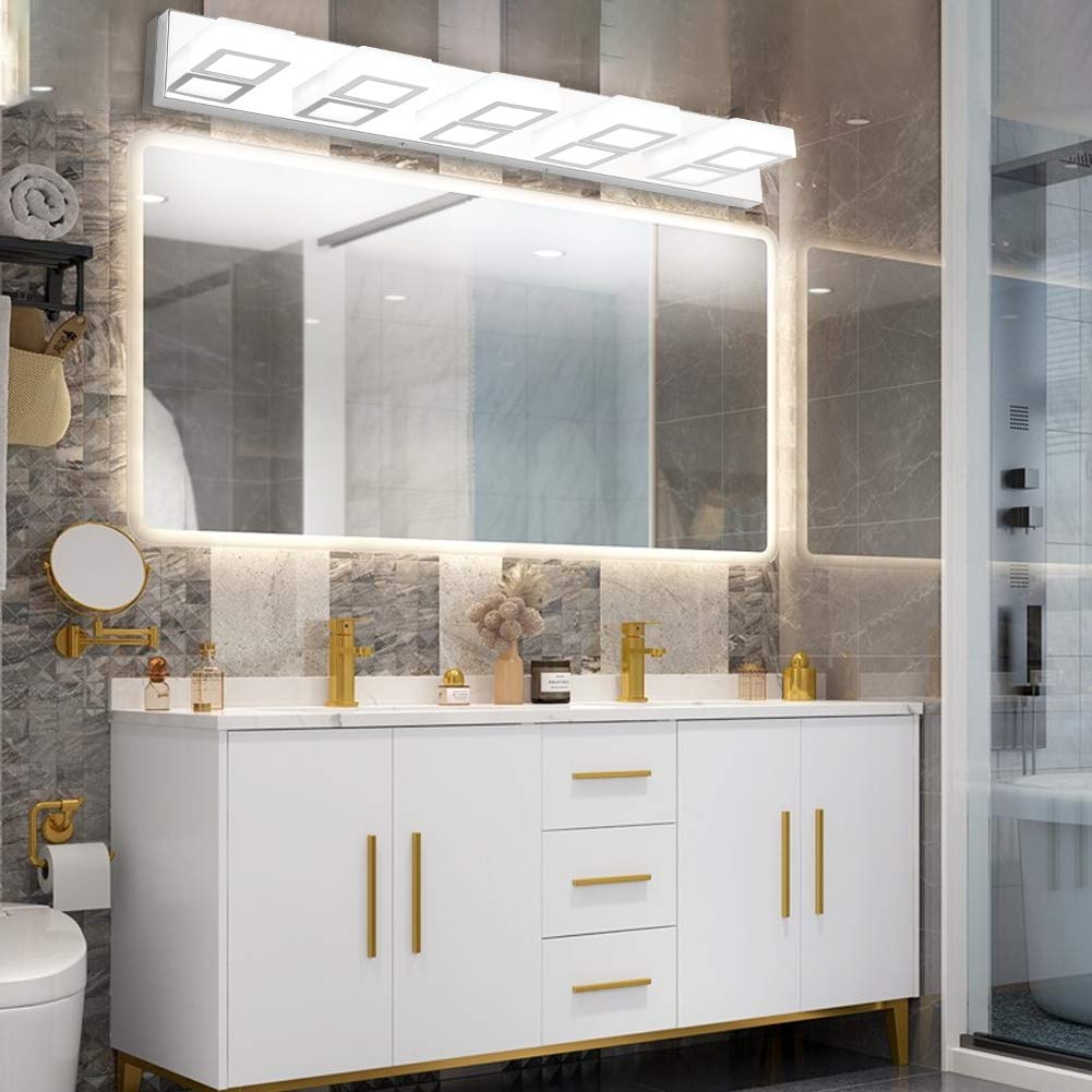 Ralbay Chrome Bathroom Vanity Lighting Fixtures Acrylic Rotable 360° LED Modern Bathroom Vanity Light Over Mirror (6000K White Light)