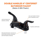 Bathroom Sink Faucets 2/3 Hole,Matte Black Dual Handles 4 inch Plastic Plating Over Bathroom Faucet with Pop-up Drain and 2 Supply Hoses for Apartment Rvs Sink Vanity