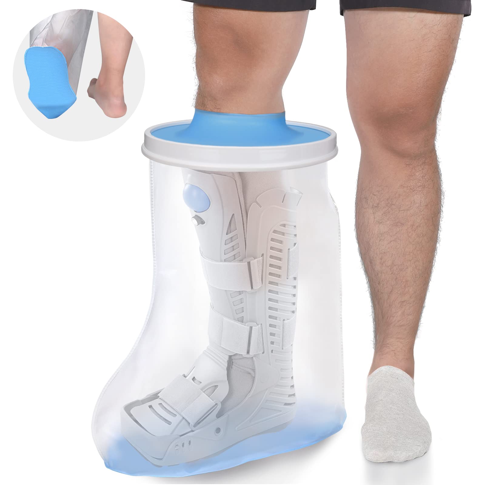 DNEOUXI Waterproof Extra Wide Leg Cast Cover for Shower, Extra Large Watertight Foot Protector Cover with Non-Slip Bottom for Plus Size Adults Surgery Casts Boots, Fits Leg Size 12"-29"