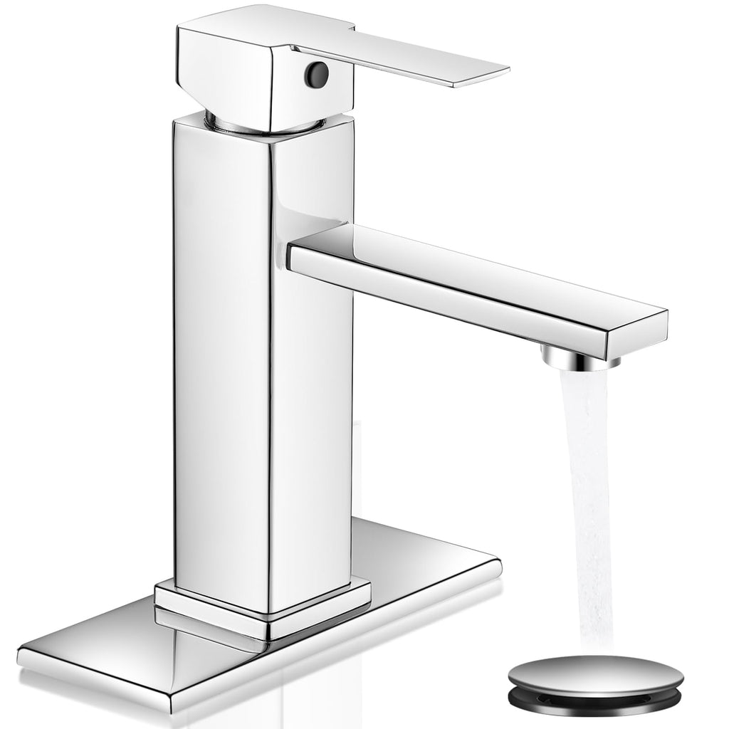 Chrome Bathroom Faucet YXOCVIR Single Hole with Pop-Up Bathroom Drain Single Handle Bathroom Faucet Suitable for Vanity Sinks, RV, Farmhouses, Suitable for 1 or 3-Hole Installation