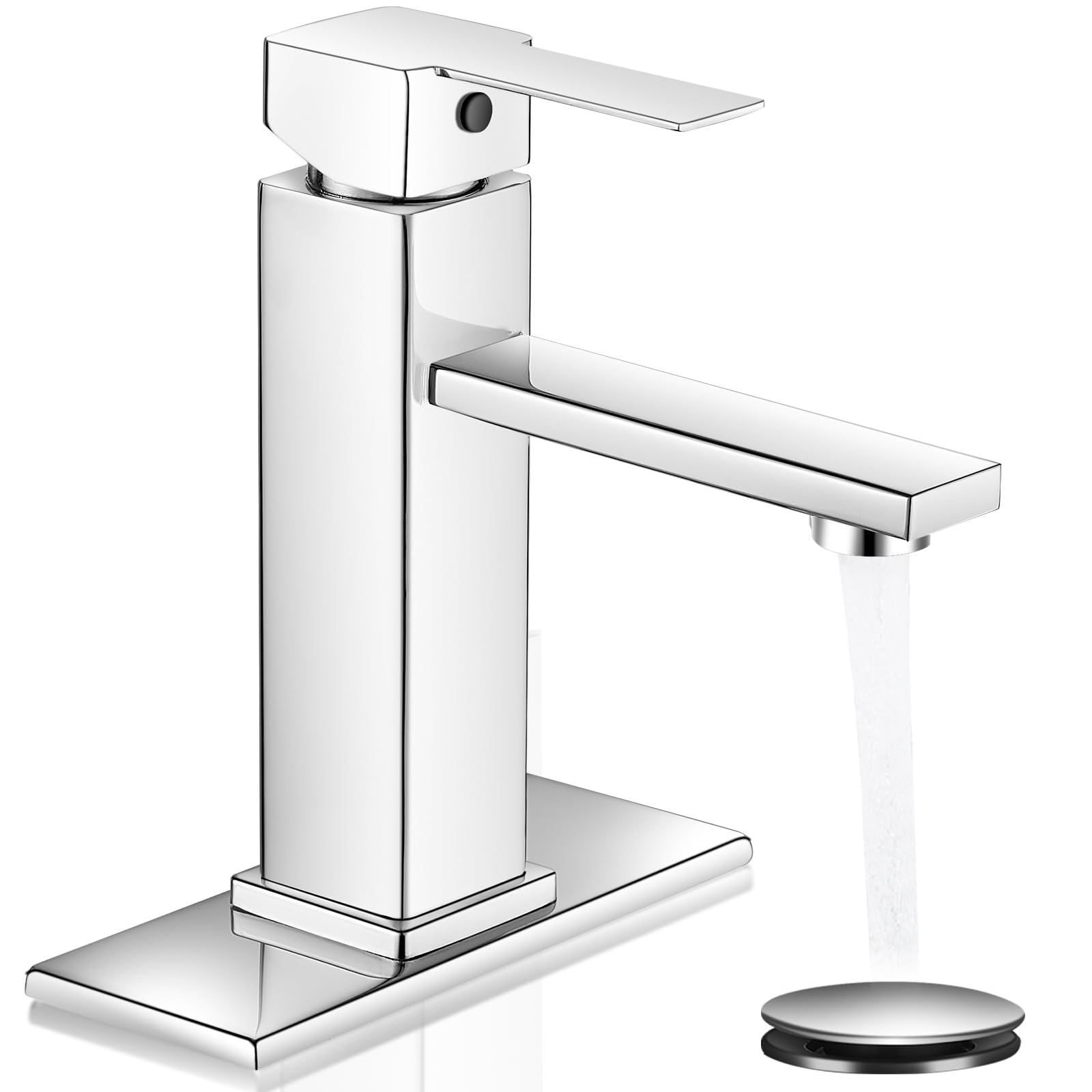 Chrome Bathroom Faucet YXOCVIR Single Hole with Pop-Up Bathroom Drain Single Handle Bathroom Faucet Suitable for Vanity Sinks, RV, Farmhouses, Suitable for 1 or 3-Hole Installation