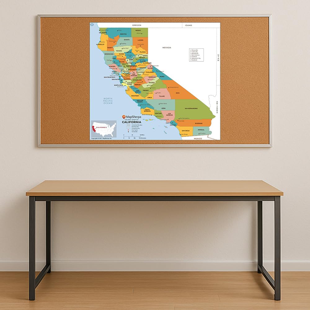 California Counties Map - Large - 48" x 43.25" Rolled Canvas