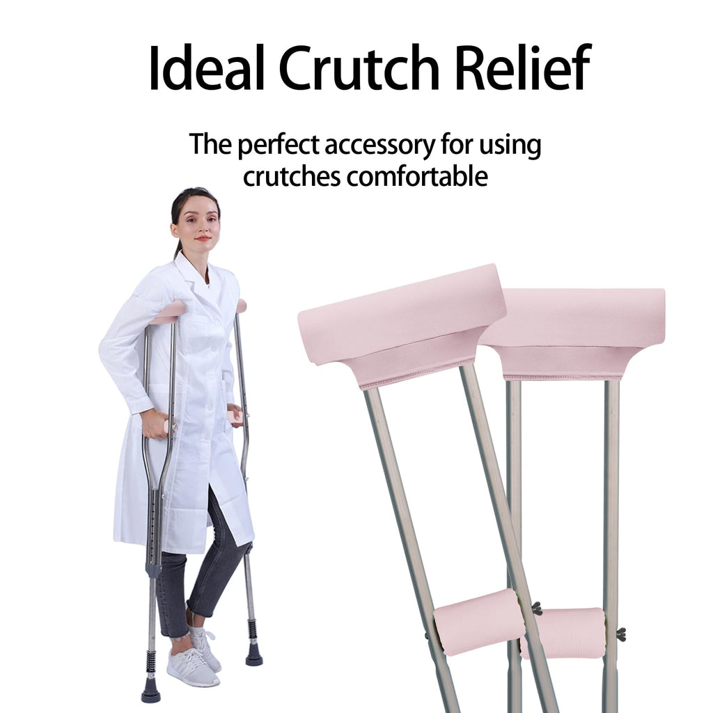 Underarm Crutch's Pad and Hand Grip Covers Universal Forearm Handle Padded Cushion Sets Accessories for Crutches Pads for Armpits (Pink)