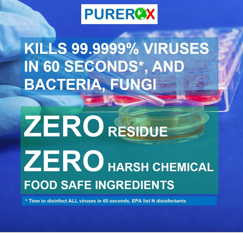 PUREROX disinfectant (3.4oz, 2pk) TSA Approved travel size. Eliminate 99.9999% viruses Norovirus, MRSA, Fungus, Bacteria. Hospital Grade. Safe for Use Anywhere. No residue. Suitable for All Surfaces.
