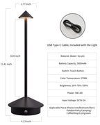 NEWSEE Modern Cordless Table Lamp Set of 2, Portable LED Desk Lamps, 5000mAh Rechargeable Battery Operated Lighting for Bedroom Dining Room Restaurant Coffee Shop Camping Night Light (Black)