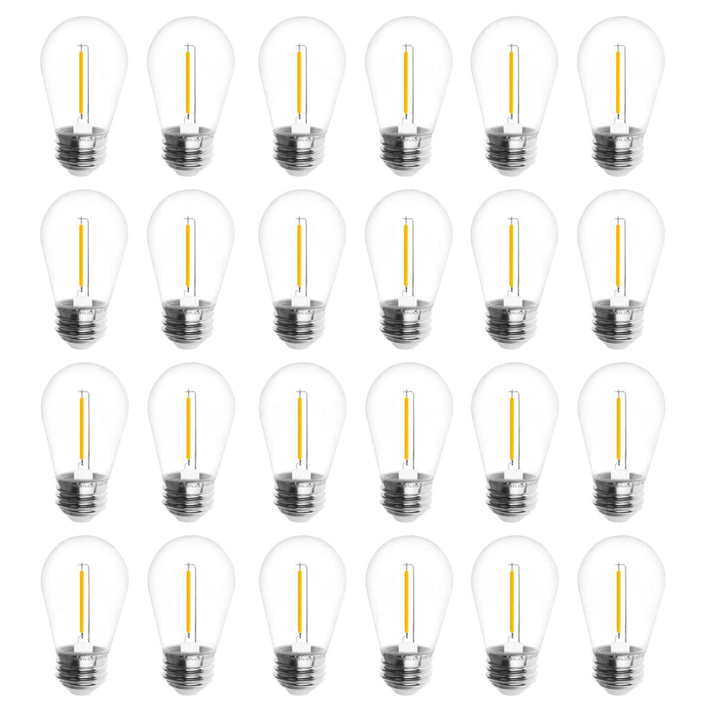 Jslinter 24-Pack LED 1W String Light Bulbs, S14 Plastic Shatterproof Edison Vintage Style Replacement 1 Watt Outdoor 2200K, Waterproof, Warm White Equivalent to 11w, e26 Base
