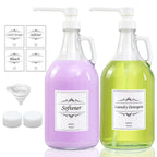 2 Pcs Glass Liquid Laundry Detergent Dispenser with Pump (Upgraded), 64 oz Dispenser for Laundry Room, Half Gallon Glass Jugs with Airtight Lid