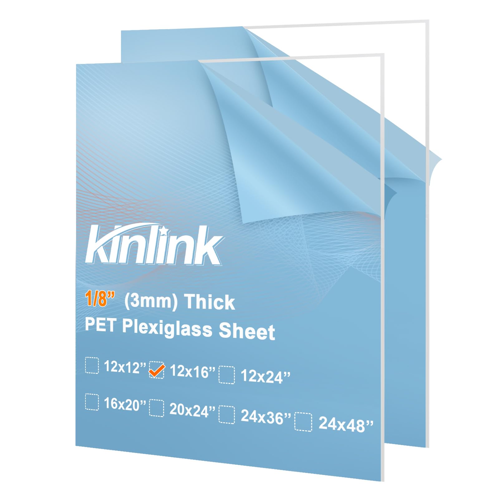 KINLINK 12x16 Plexiglass Sheets 1/8 inch Thick, 3mm Clear PET Acrylic Sheets Plastic Sheet for DIY Project, Craft, Table top, Picture Frame, Acrylic Sign and Wedding Invitation 2 Pack