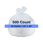 Plastiguide 33 Gallon Clear Trash Can Liners, 33'' x 40'', 500 Count, High Density Garbage Bags for Home, Outdoor, Recycling, Commercial, and Industrial Use