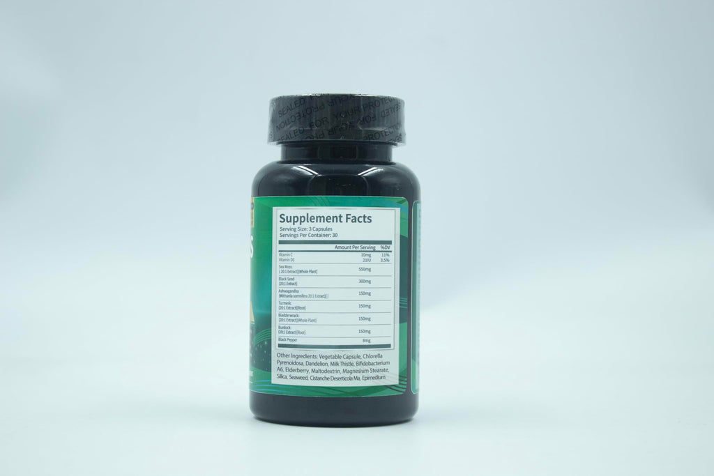 Superfood Advanced Irish Sea Moss Capsules - Sea Moss 21 in 1 Supplement Whit Black Seed, Ashwagandha, Turmeric, Bladderwrack, Burdock - 90 Count