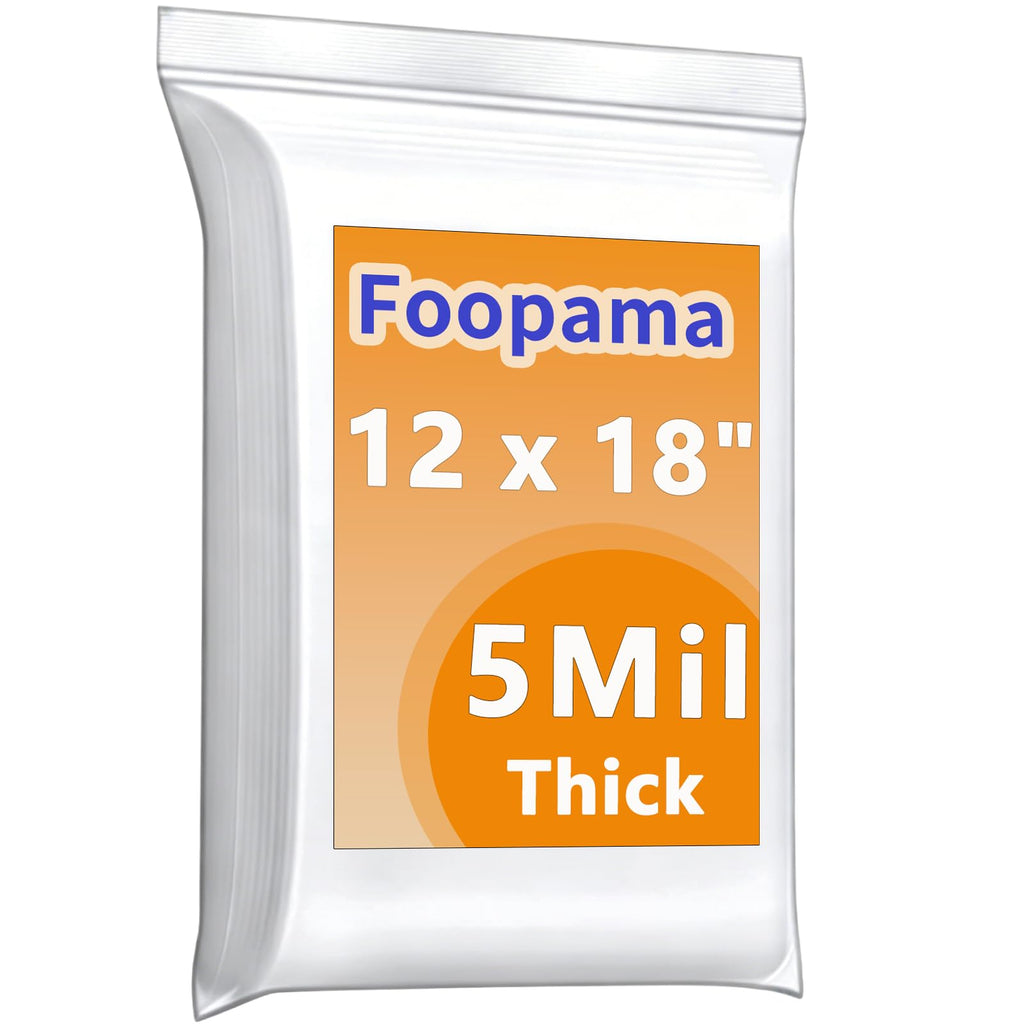 Foopama 12" x 18" Large Thick 5 Mil Clear Zip Poly Lock Plastic Bags Seal Reclosable Zip Bag Heavy-Duty Clothing T-Shirt Pants Toys Zipper Storage Bags -20 Pack