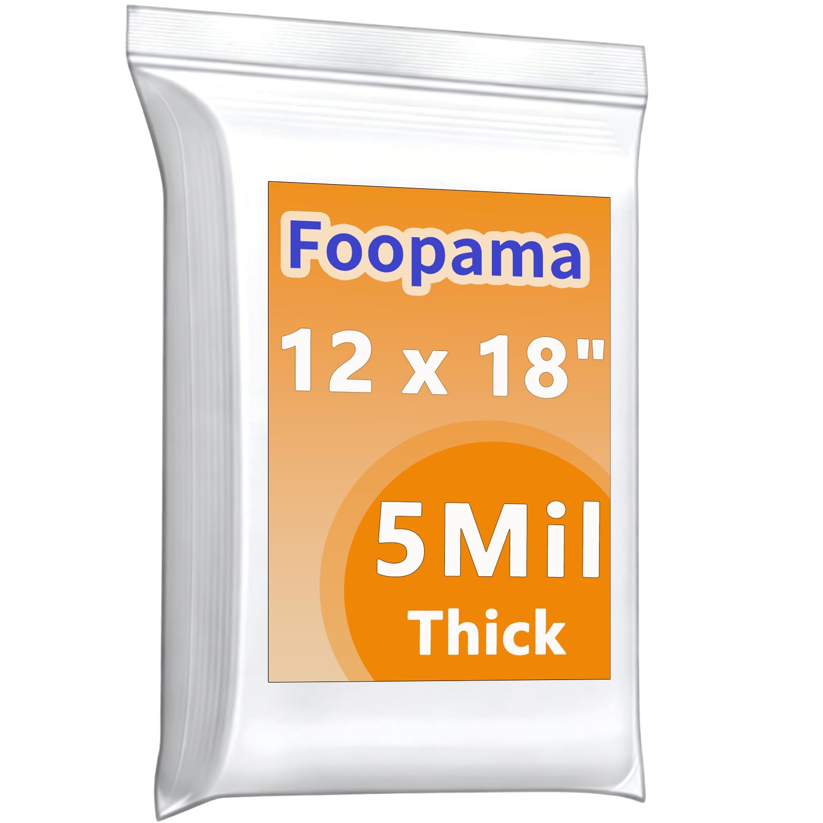 Foopama 12" x 18" Large Thick 5 Mil Clear Zip Poly Lock Plastic Bags Seal Reclosable Zip Bag Heavy-Duty Clothing T-Shirt Pants Toys Zipper Storage Bags -20 Pack