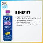 Super Water Clarifier for Cloudy Pool Water, Pollen, Dust & Spring Pool Opening - Highly Concentrated, Enhances Filtration, Crystal Clear Results, 1 Quart