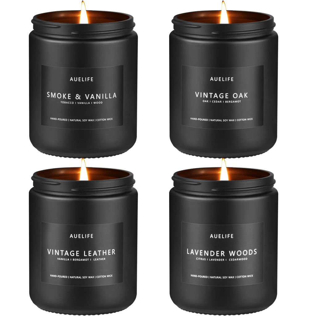 Auelife Candles for Men Gift Set, 4 Pack Soy Wax, Masculine