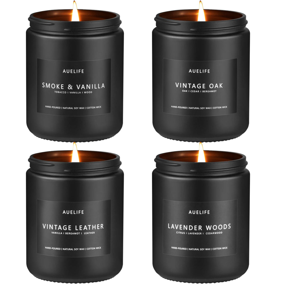 Auelife Candles for Men Gift Set, 4 Pack Soy Wax, Masculine