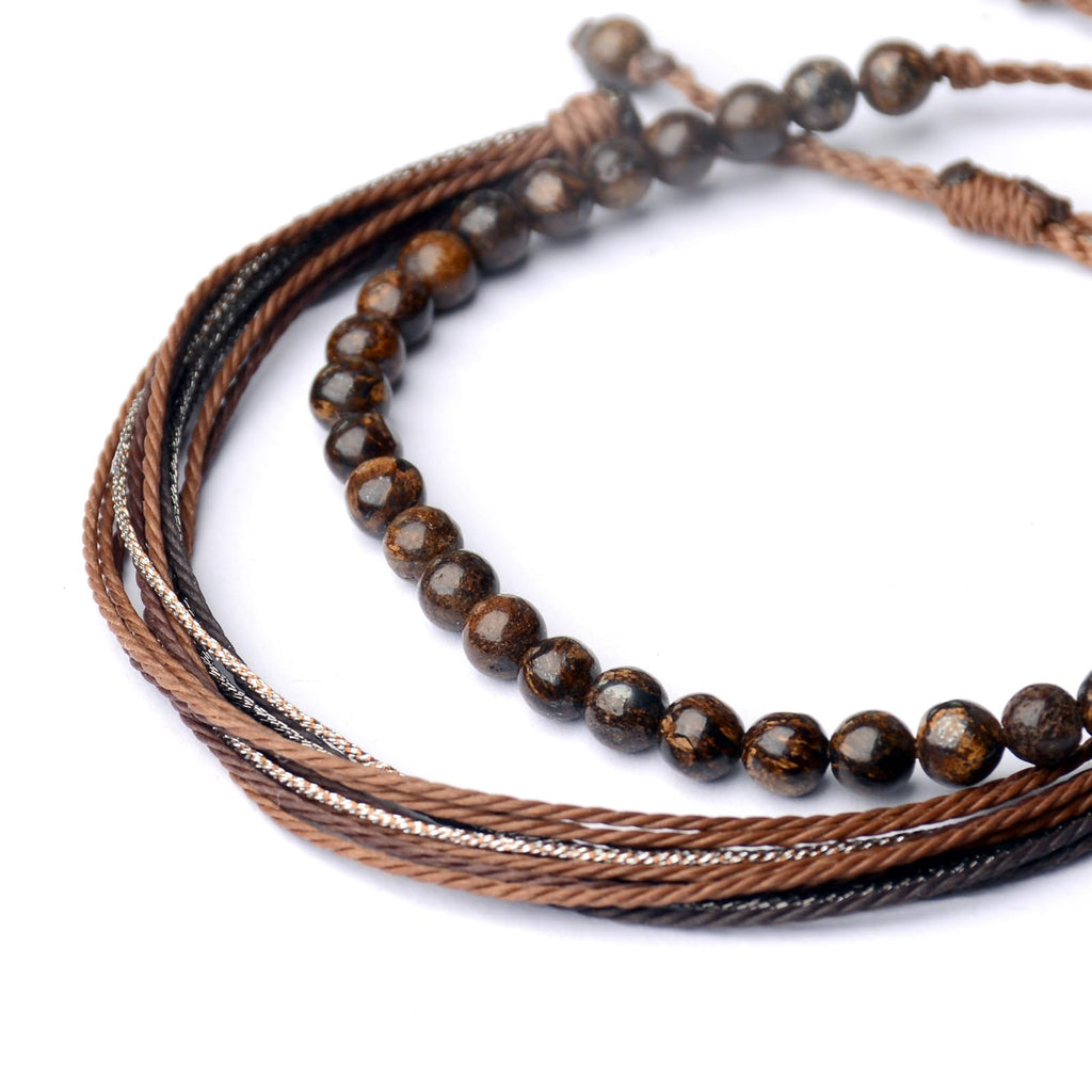 Mezcla Vida Natural Stone Beaded Bracelets for Men Women Unisex Adjustable Waterproof Rope Bracelets Set Valentine's Day Birthday Gifts for Boyfriend Husband Him (Bronzite)