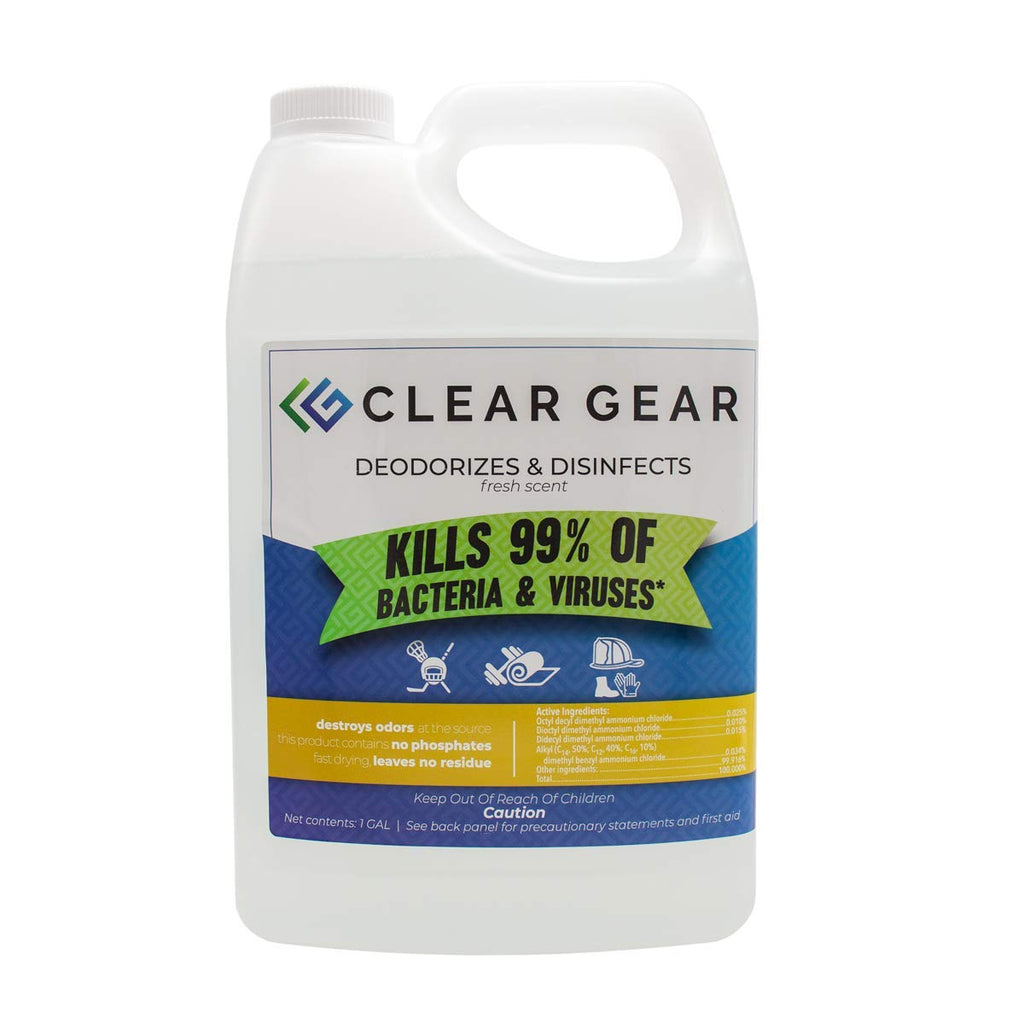 Clear Gear - Disinfectant, Cleaner, and Deodorizer for Sports Equipment, Gyms, and Fitness Centers - EPA-Registered, Hospital Grade, Made in USA - 1 Gallon Bottle