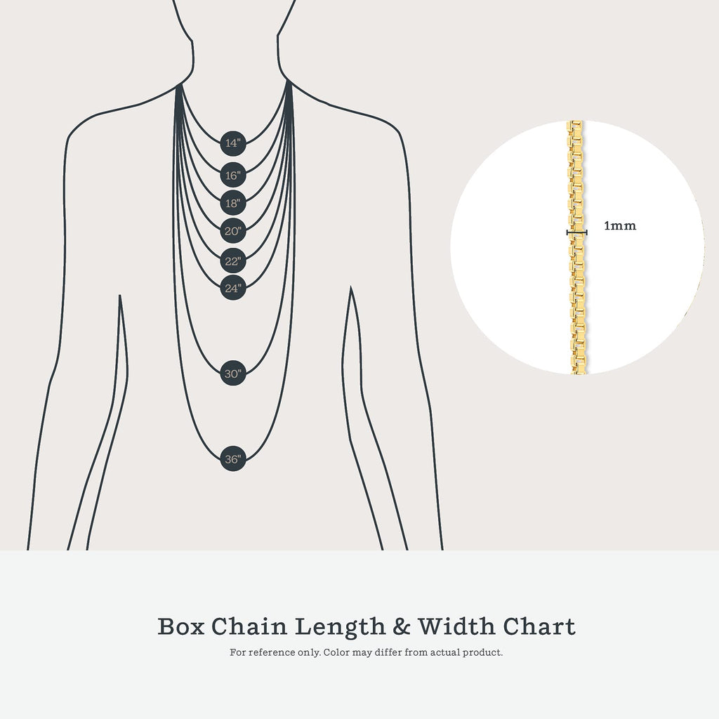 KEZEF Dainty Box Chain Necklace for Women, 18K Gold Plated Silver, 18 Inch