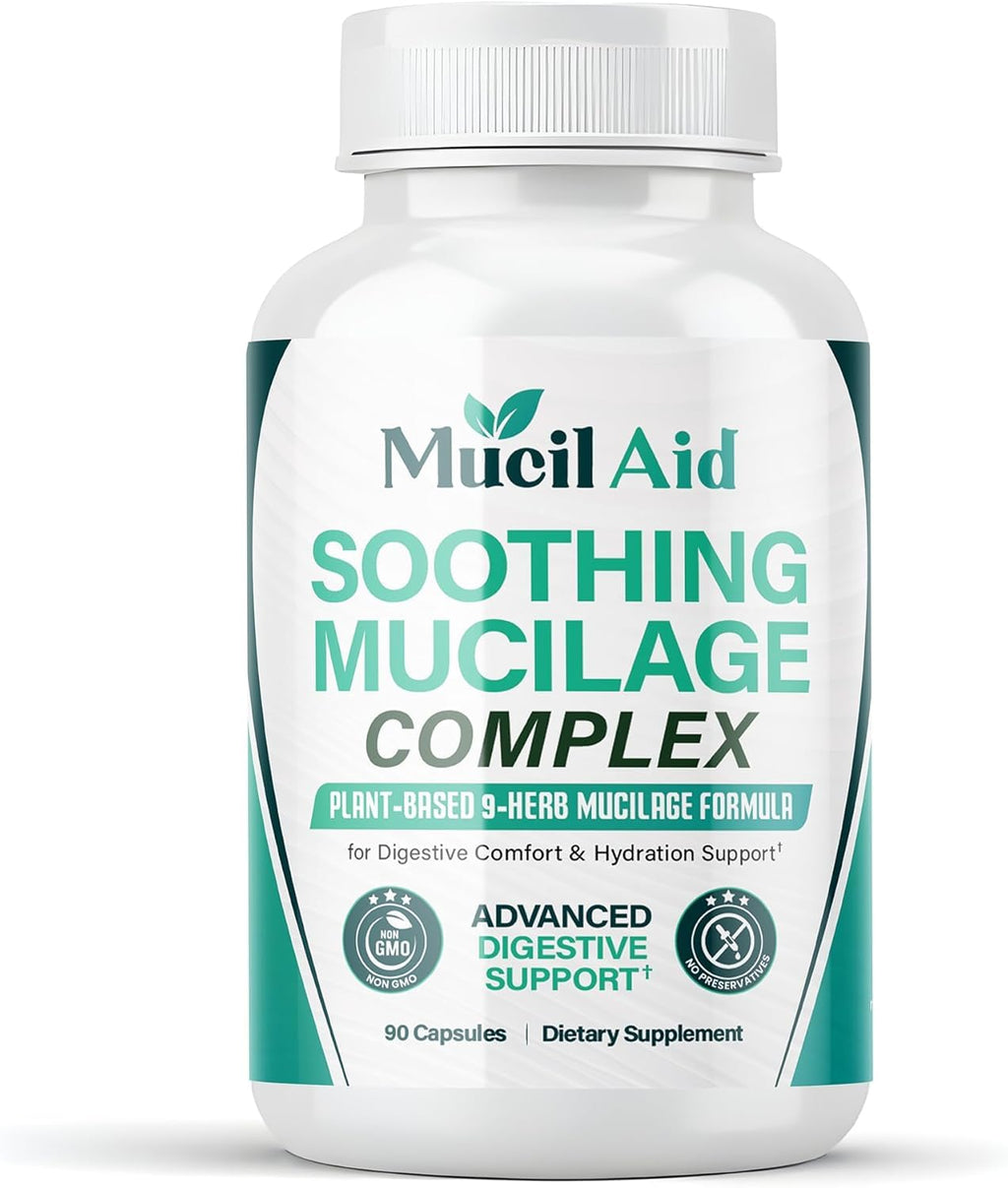 Mucil Aid Digestive Support Capsules 90 Count - Soothing Plant Mucilage Complex for GERD, Leaky Guts, Gentle Prebiotic, Mucosal Support, IBS - 2000mg with Slippery Elm & Marshmallow Root
