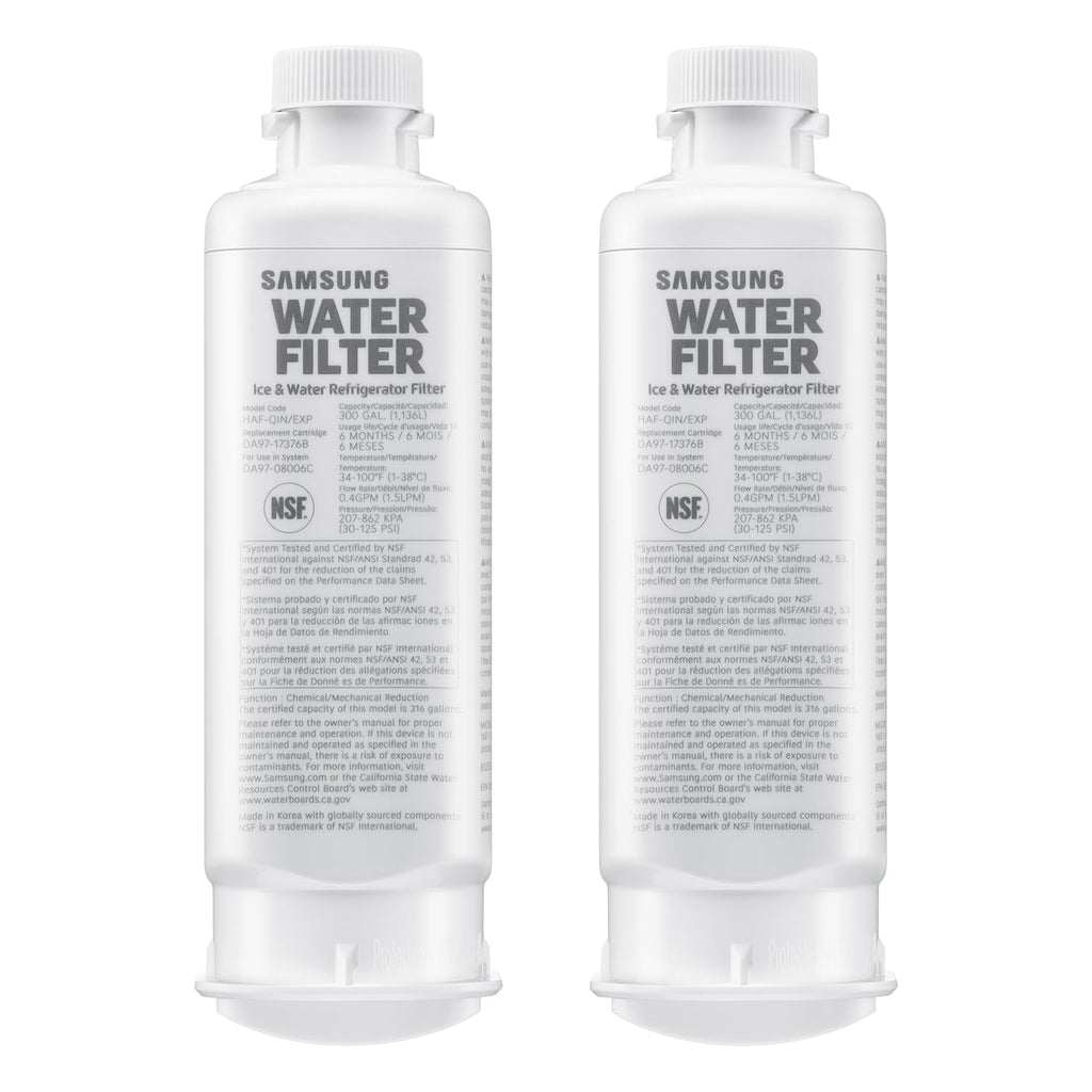 Samsung HAF-QIN-2P/EXP Genuine Refrigerator Water Filter, Reduces 99% of Harmful Contaminants for Clean, Clear Drinking Water, 6-Month Life, Easy Install, Pack of 2