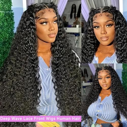 soHygge 28inch Deep Wave Lace Front Wigs Human Hair Pre Plucked 13x6 HD Lace Front Wigs Human Hair 200% Density Deep Wave Frontal Glueless Wigs Human Hair with Baby Hair for Women