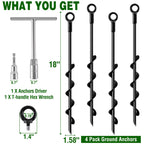 Fabulas Ground Anchors Screw in, 18 Inch 4 Pack Spiral Swing Set Trampoline Earth Anchor Heavy Duty Metal Auger Stakes Kit for Shed Tent Tree Dog High Wind Carports Camping Mobile Home Greenhouse