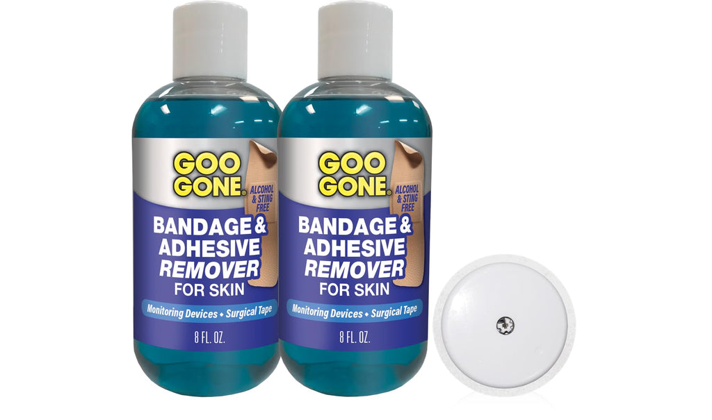 Goo Gone Bandage Adhesive Remover for Skin - Safe and Pain Free Removal for Sticky Residue from Continuous Glucose Monitors, KT Tape, Medical Tape, Heart Rate Monitors, Insulin Pumps, 8 oz (Pack of 2)