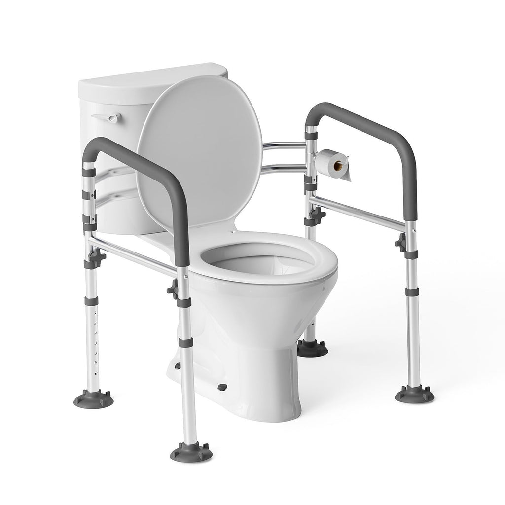 Loyoda Toilet Safety Rails,Height-Adjustable Toilet Frame Width-Adjustable Toilet Handles Foldable Toilet Rail Provides Support for Seniors ， Pregnant ，Disabled （Gray）