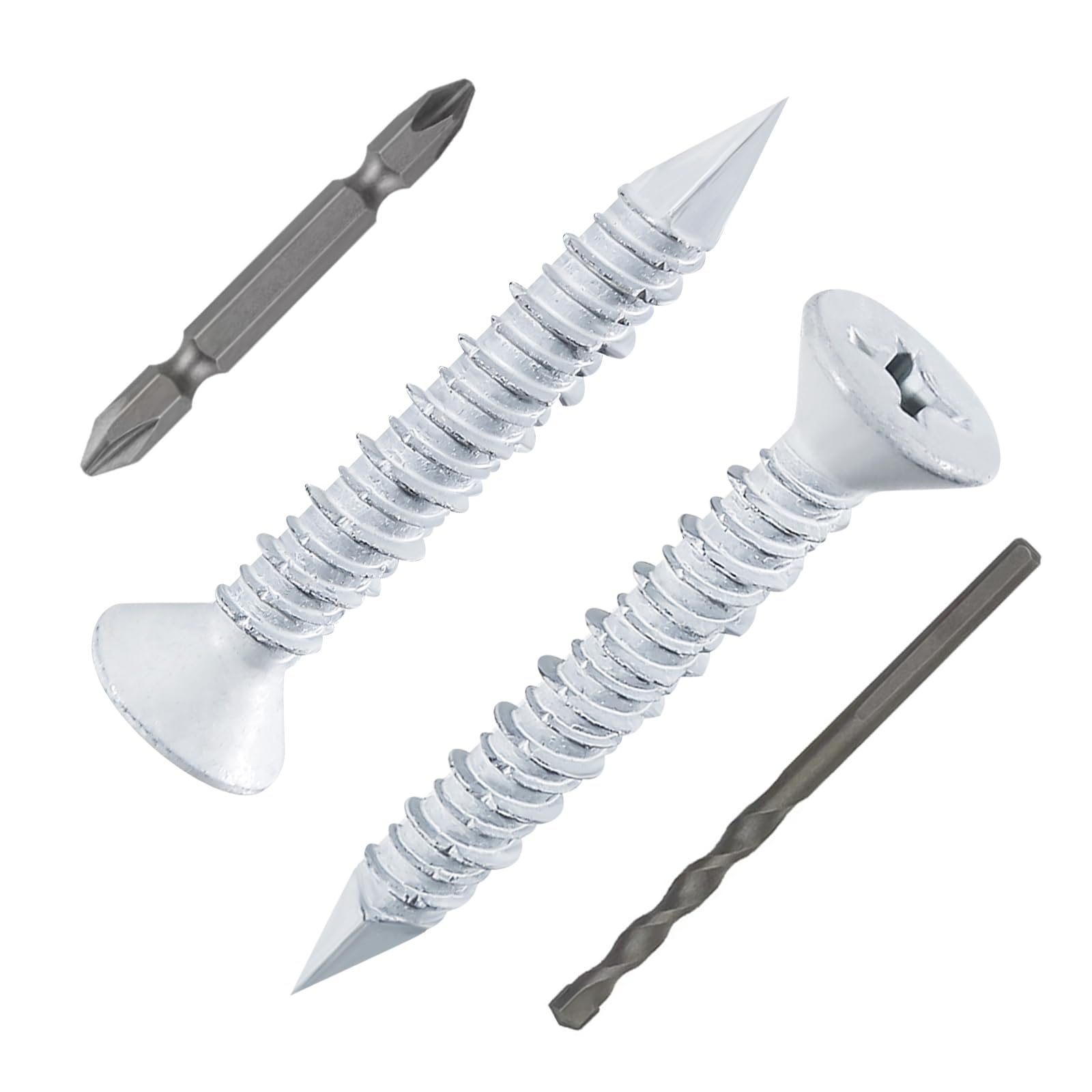 WenSilon(100 PCS) 1/4" x1-1/4 White Concrete Screw Anchor White Flat Head for Anchoring to Masonry, Block or Brick Stucco