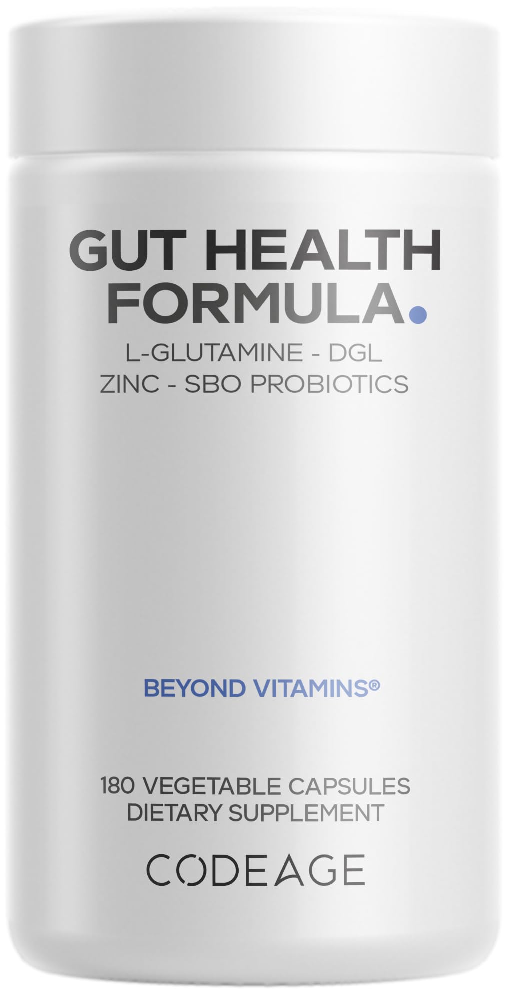 Codeage Gut Health Supplements Vegan Formula - L Glutamine, Zinc, Turkey Tail Mushroom Powder, Tonic Mushroom, Maitake, Micro Algae, Mineral, Licorice Root DGL - Probiotics, Prebiotics - 180 Capsules