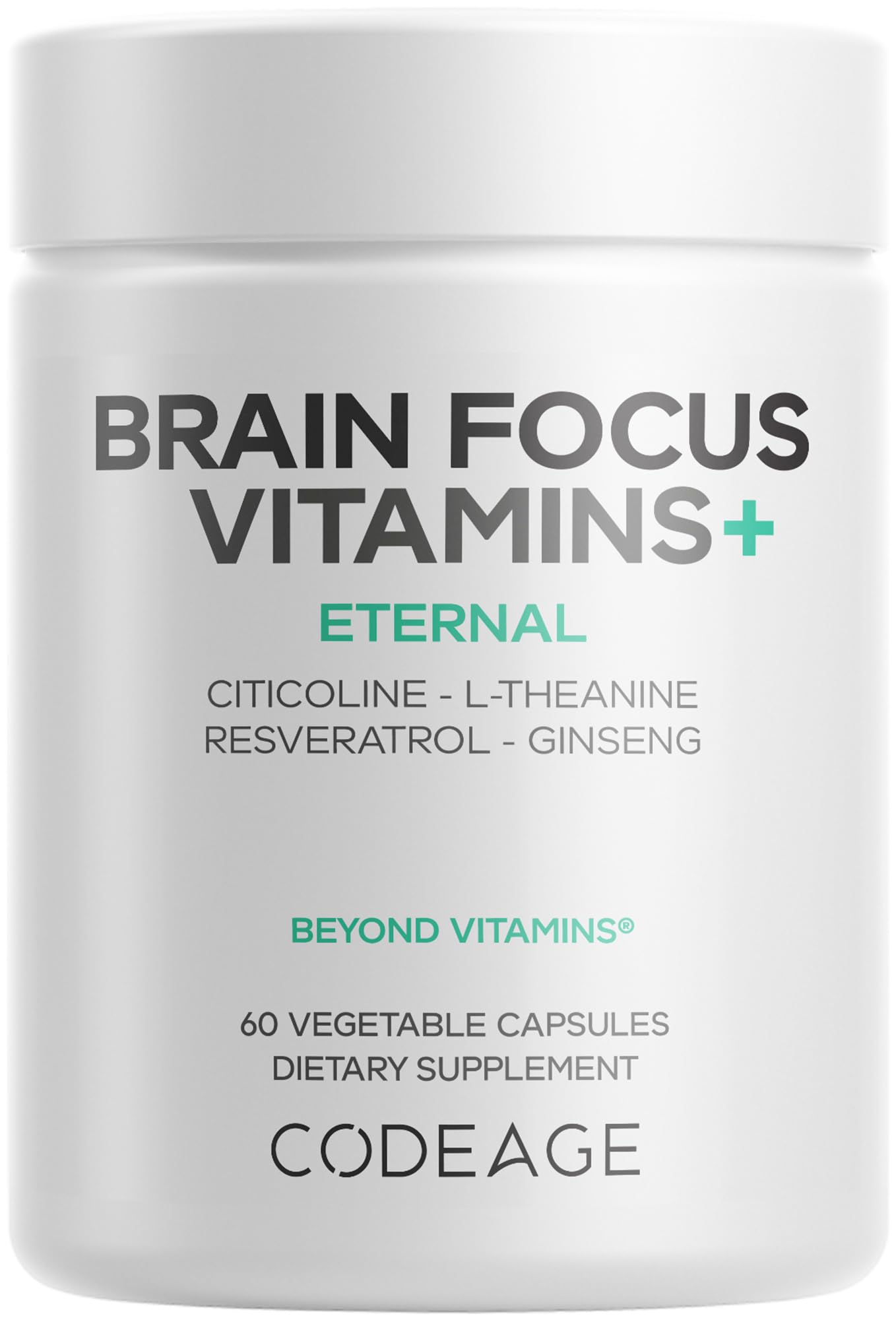 Codeage Brain Focus Vitamins+, Citicoline Cognizin, Ginseng, 60 Capsules