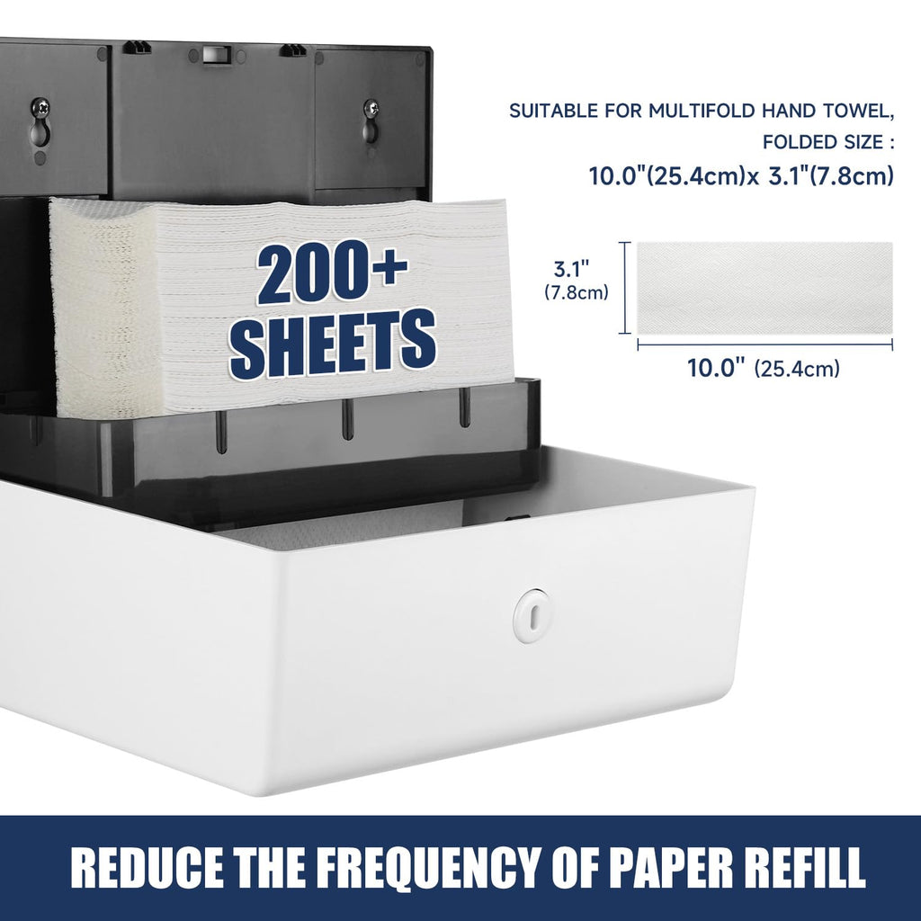 AIKE 200-Sheet Multifold Paper Towel Dispenser,No-Drill Wall Mount,White