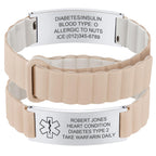 MEALGUET Comfortable Medical ID Bracelet for Men & Women - Custom Engraved Silicone Strap Comfort Medical Alert Bracelets for Sports,Adjustable Waterproof Customizable ID Wristband,White blue