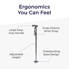 HurryCane Freedom Edition Foldable Walking Cane With T Handle - Enhanced Mobility Support - Patented SteadiGrip Base - Adjustable Height - Lightweight Foldable Design - Black