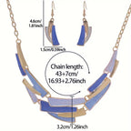 JWIGP Boho Geometric Statement Jewelry Set for Women, Blue Enamel Chunky Gold Necklace Earrings Retro Vintage Layered Chunky Collar Fashion Jewelry Gifts (Blue set)