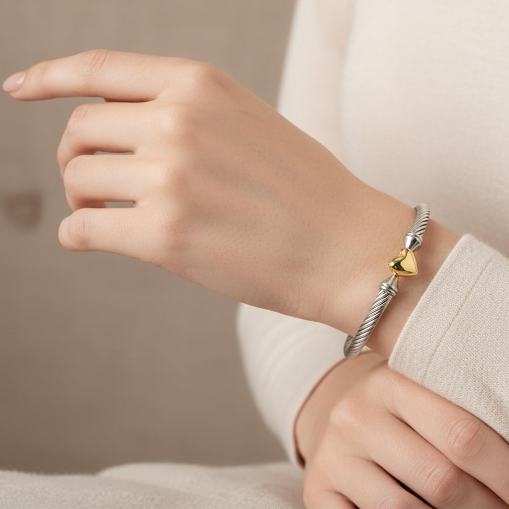 Twisted Cable Bracelet for Women 5mm Stainless Steel Bangle Bracelet with Hook Clasp Designer Brand Inspired david+yurman bracele Valentine Day Gift (Silver and Gold)