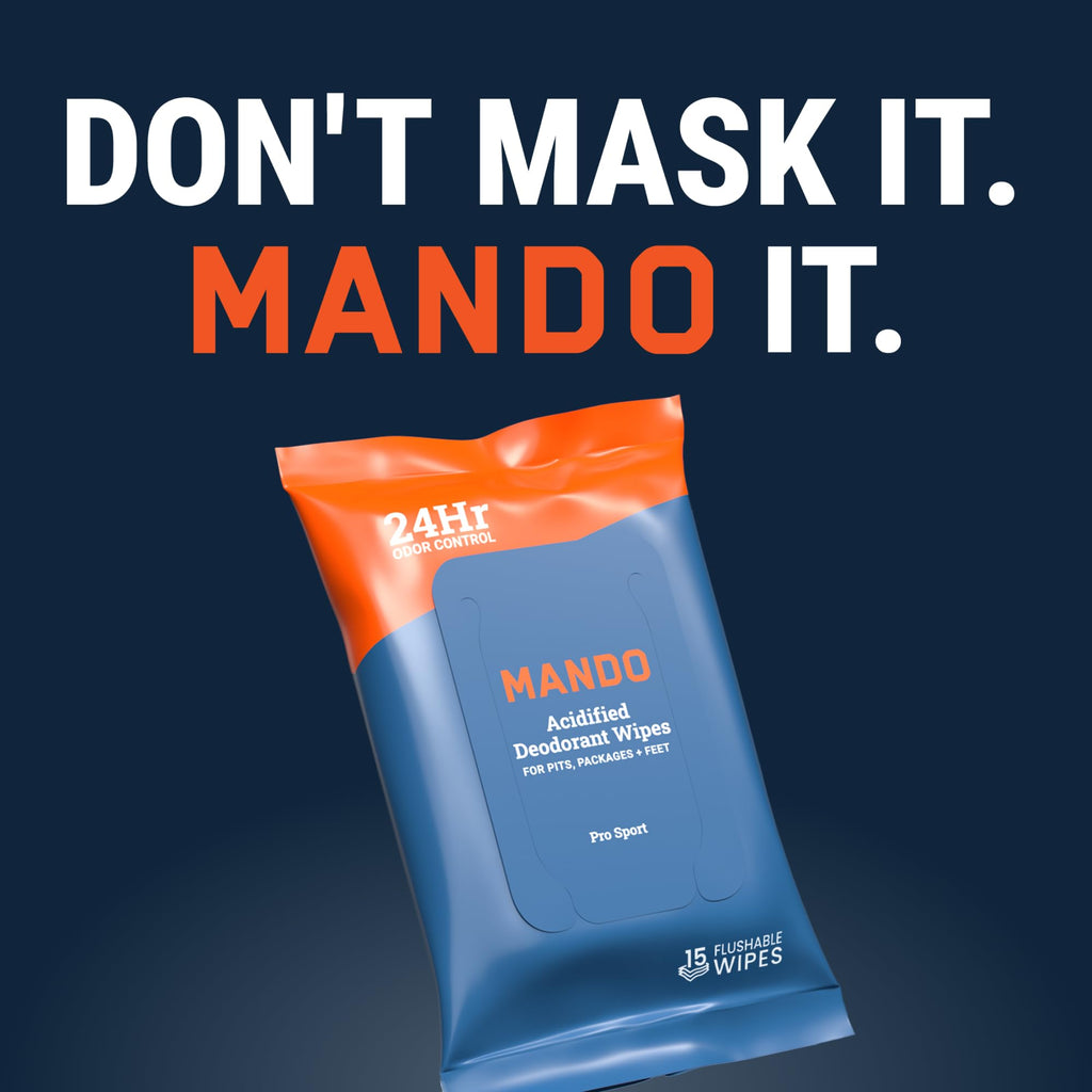 Mando Deodorant Wipes - 24 Hour Odor Control - Aluminum Free, Baking Soda Free, Skin Safe - 15 Count (Pack of 3)