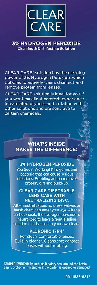 CLEAR CARE Cleaning & Disinfecting Contact Lens Solution, 12 fl oz, Twin Pack, For Soft & RGP Lenses, No Rubbing, Preservative-Free, Included Lens Case, Deep Cleans and Removes Deposits