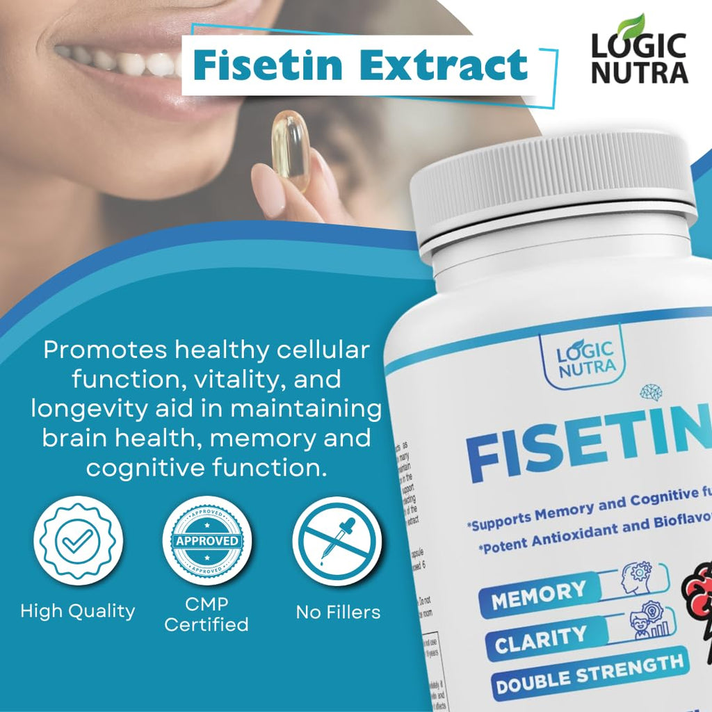 Logic Nutra Fisetin Double Strength - Fisetin Supplements 200 mg - Non-GMO, Vegan, & Gluten Free - 60 Capsules - Potent Antioxidant Supplement for Wellness Support