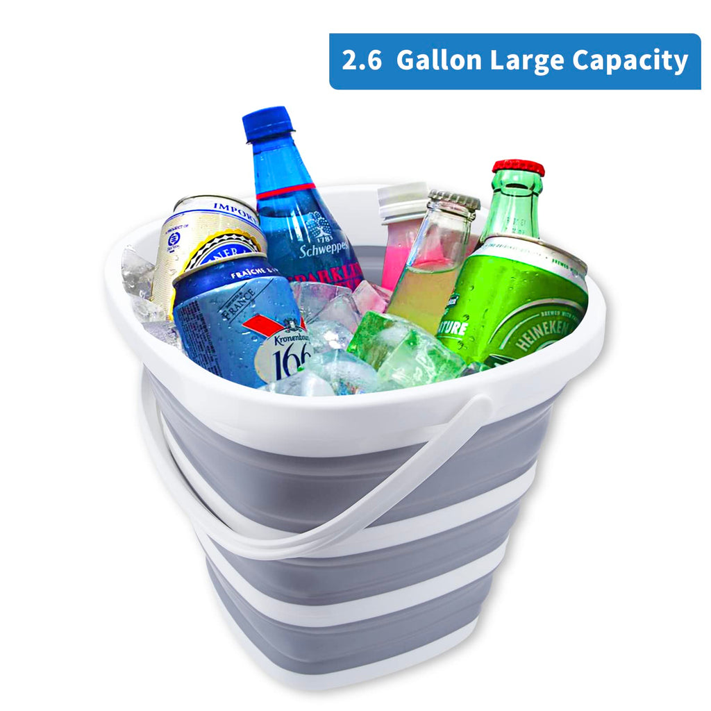 2 Pack Collapsible Buckets 10L 2.6 Gallon Cleaning Bucket Mop Bucket Folding Foldable Portable Small Plastic Water Supplies for Outdoor Garden Camping Fishing Car Wash Space Saving Square Grey Blue