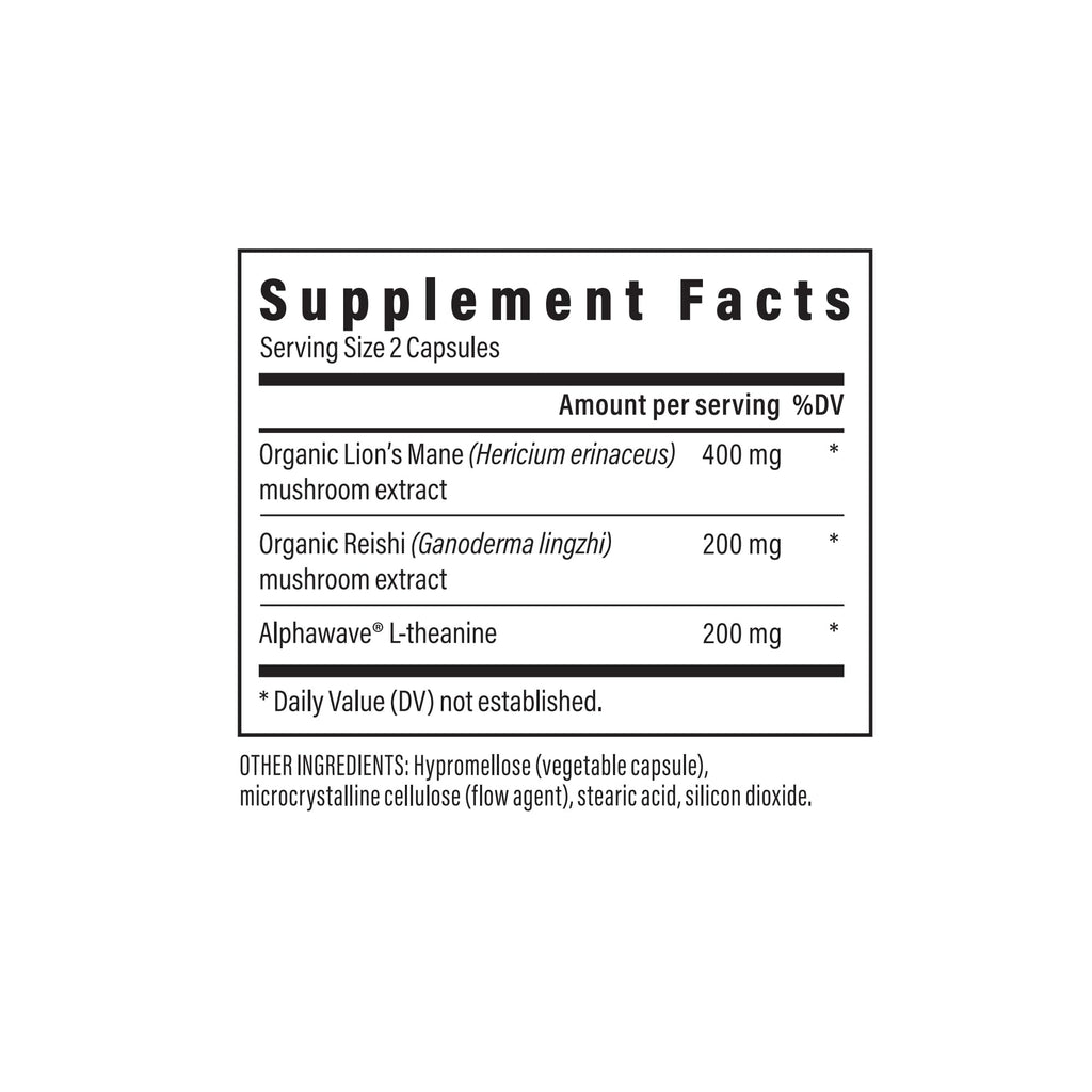 Real Muhsrooms Calm Lions Mane Capsules (90 Count) – 400mg Organic Lions Mane Fruiting Body Extracts, 200mg Organic Reishi, 200mg AlphaWave L-Theanine for Calm Clarity & Relaxed Alertness, 90ct