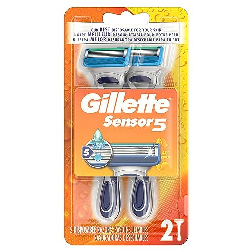 Gillette Sensor5 Men's Disposable Razors, 2 Count (Pack of 2)