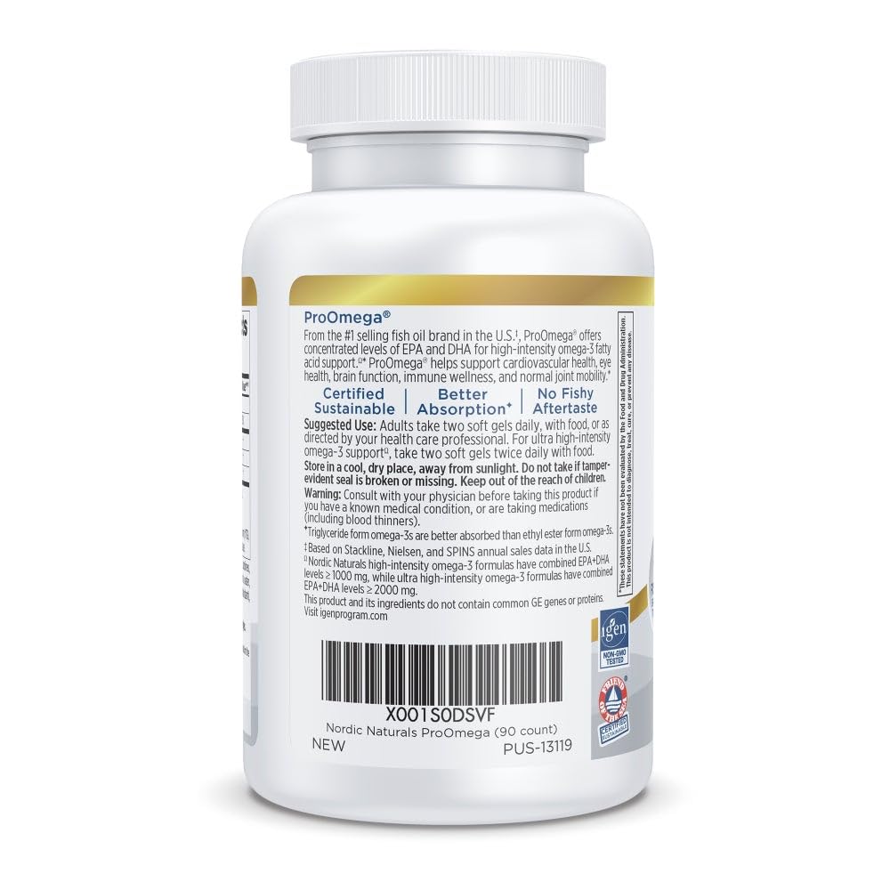Nordic Naturals ProOmega, Lemon Flavor - 90 Soft Gels - 1280 mg Omega-3 - High-Potency Fish Oil with EPA & DHA - Promotes Brain, Eye, Heart, & Immune Health - Non-GMO - 45 Servings