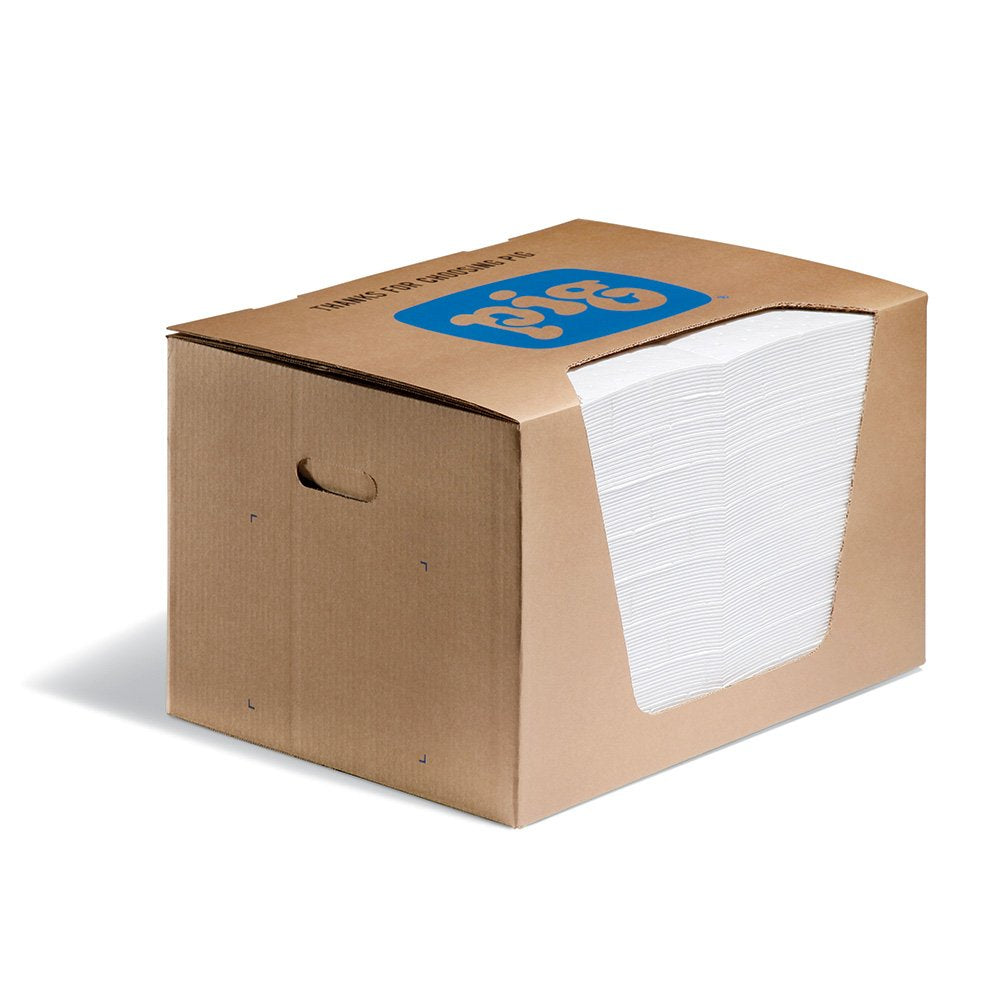 PIG Oil Mat - Oil-Only Absorbent - 100 Pads per Dispenser Box - 15" x 20" - Absorbs Up to 28 Ounces - Heavyweight - MAT440