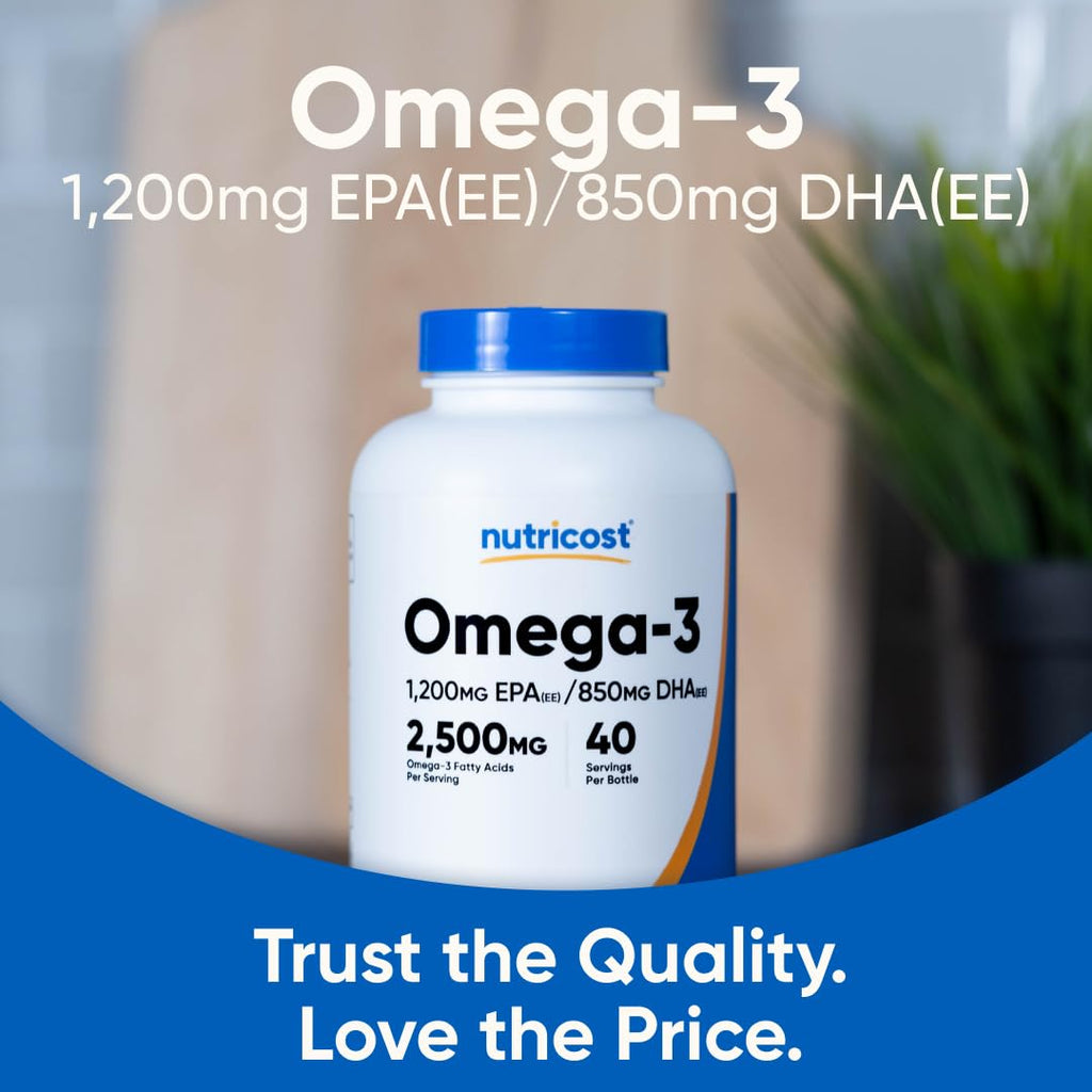 Nutricost Omega 3 Fish Oil - 2500MG, 120 Softgels (40 Serv) - Fish Oil, Wild Caught! 1200mg EPA 850mg DHA - Non-GMO, Gluten Free